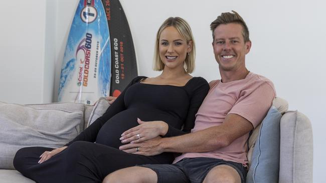 V8 Supercars driver James Courtney and his wife Tegan before this weekend's Bathurst 1000 race. The couple are expecting their first child and it may come during this weekend's race. Picture Mark Horsburgh.