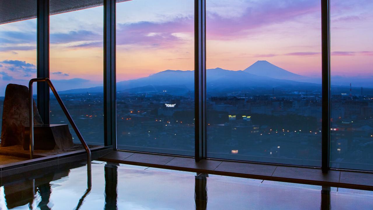 Views of Mount Fuji from the top-floor onsen at Tokyu Hotel. Picture: Tokyu Hotel