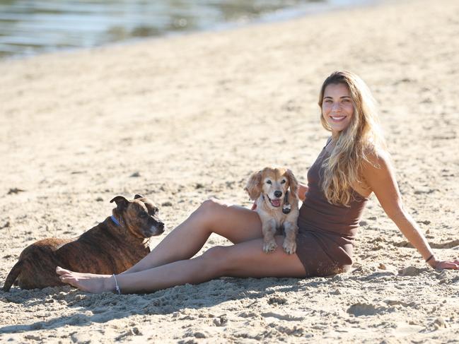 Fernanda Rockert from Palm Beach with her dogs Nala 10yrs and ( creamy  dog ) Cooper 13yrs ph 0499580265 . Pic Annette Dew