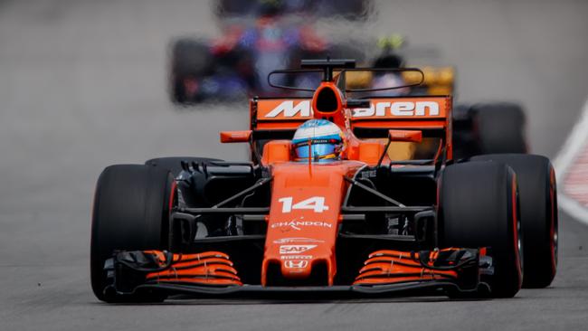 KUALA LUMPUR, MALAYSIA — OCTOBER 01: Fernando Alonso of Spain driving the (14) McLaren Honda Formula 1 Team McLaren MCL32 on track during the Malaysia Formula One Grand Prix at Sepang Circuit on October 1, 2017 in Kuala Lumpur, Malaysia. (Photo by Lars Baron/Getty Images)