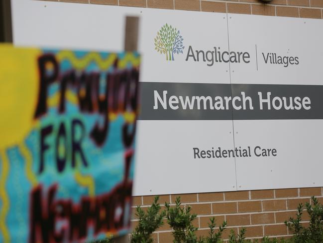 A sign left outside the Anglicare Newmarch House in Kingswood.Picture: Christian Gilles