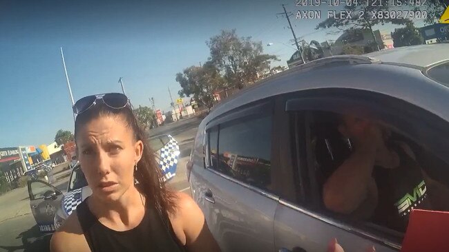 A police bodyworn camera filmed Hannah Clarke and Rowan Baxter when they were pulled over for driving an unregistered vehicle. Footage: Queensland Police