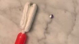 The tampon pictured next to the strange object. Picture: TikTok / cealpee