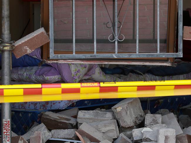 A crashed car at a house in Amy Street, Campsie, this morning.Picture:Justin Lloyd