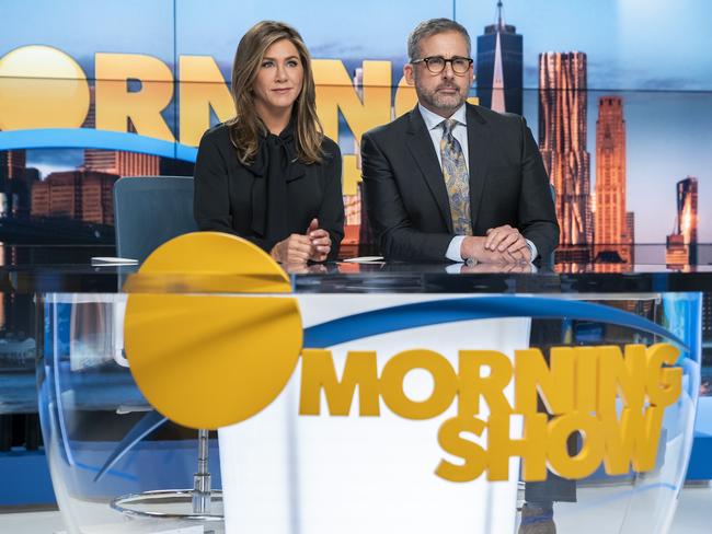 Jennifer Aniston and Steve Carell in a scene from The Morning Show (known as Morning Wars in Australia). Picture: Apple TV