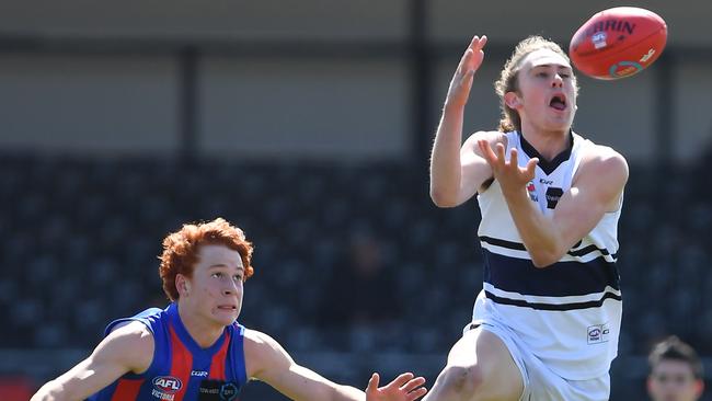 Braedyn Gillard marks in front of now Western Bulldog Ed Richards in the TAC Cup last year. Picture: Andy Brownbill.