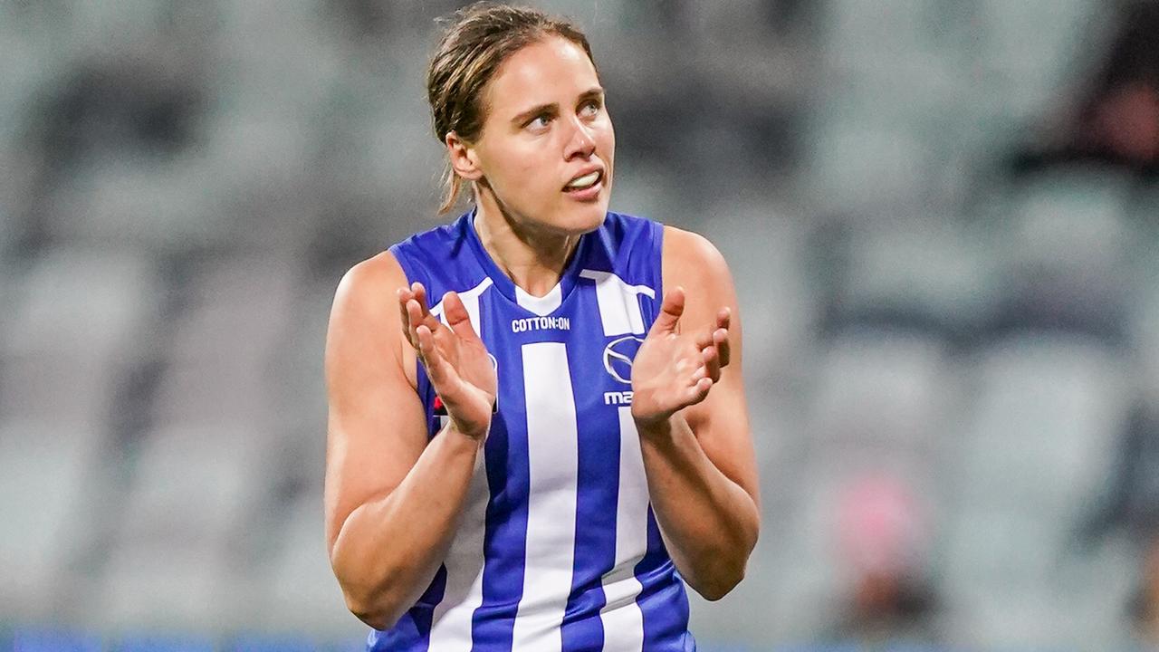 North Melbourne’s Jasmine Garner has claimed the top women’s gong for 2020. (AAP Image/Natasha Morello)
