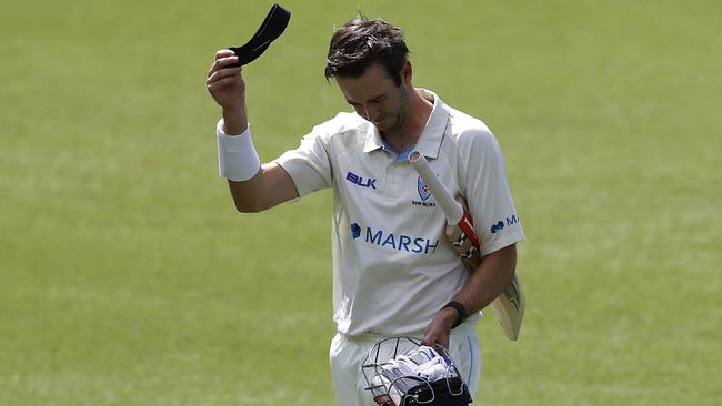 Kurtis Patterson after being dismissed by James Pattinson during day three of the Sheffield Shield match between New South Wales and Victoria last week.