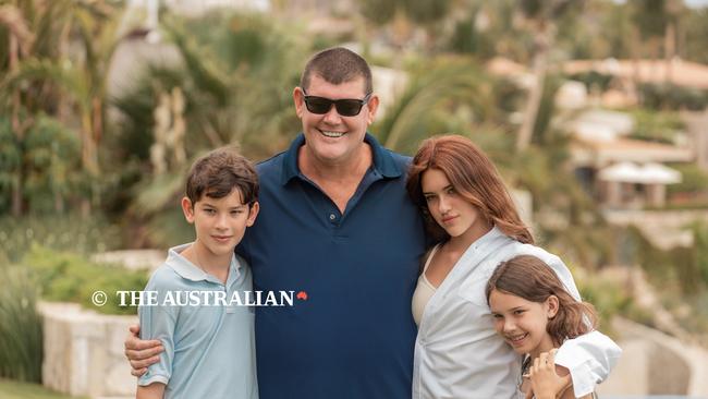 Mr Packer with his children Jackson, 12, Indigo, 13, and Emmanuelle, 9, at their residence in Mexico. Picture: Ana Badillo