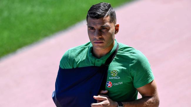 Andrew Nabbout suffered a serious shoulder injury at the World Cup. Picture: AFP