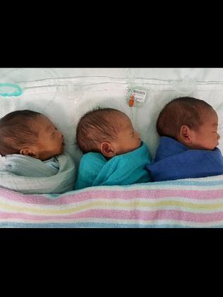 Triplets Winston, Ashton and Triton were born eight weeks early.