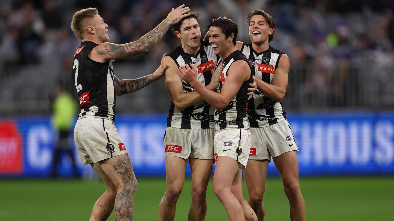 Oliver Henry celebrates one of his four goals on Sunday night. Picture: Getty Images