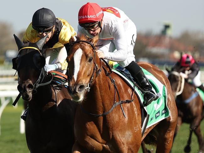 SYDNEY, AUSTRALIA - JULY 27: Tim Clark riding Hi Dubai wins Race 5 TAB during Sydney Racing at Royal Randwick Racecourse on July 27, 2024 in Sydney, Australia. (Photo by Jeremy Ng/Getty Images)