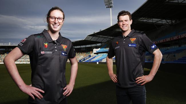 Local cricket players Chloe Abel, 17 of Sandy Bay and Mitchell Owen, 18 of Mornington have secured contracts with the Tasmanian Tigers for next season. Picture: Zak Simmonds