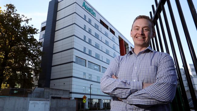 Chris Mills outside the Austin Hospital in Melbourne. Picture: David Geraghty