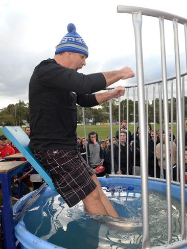 Bendigo Bank chair Stuart Greig is dunked. Picture: Steve Tanner