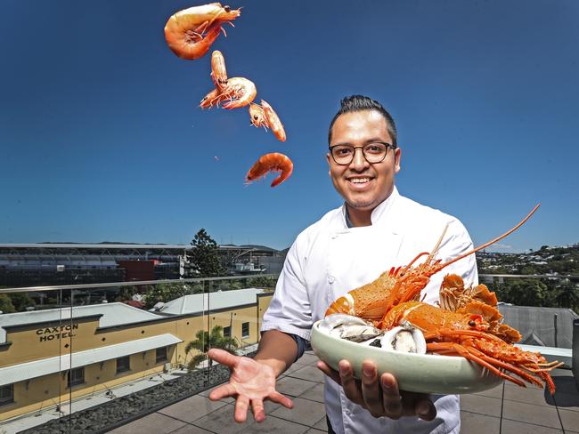 Head chef at Gambaro Seafood Restaurant David Wissar with fresh seafood they offer at the restaurant. Picture: Zak Simmonds