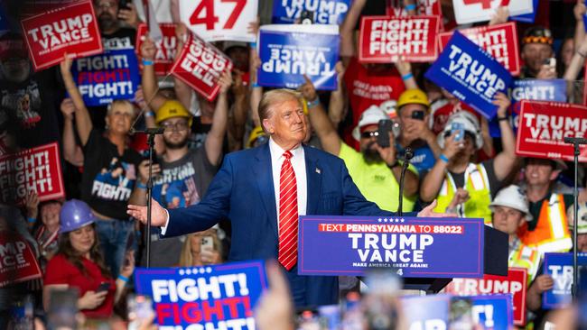 Donald Trump arrives at a rally in Johnstown, Pennsylvania, on August 30. Picture: AFP