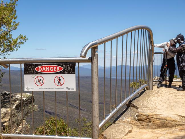 Signage up at the Balconies Lookout. Picture: Jason Edwards