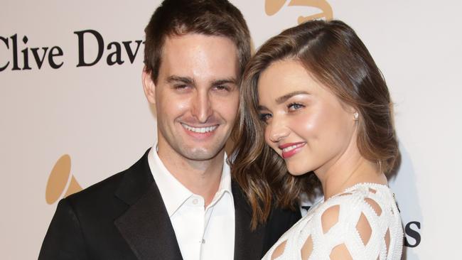 Evan Spiegel and Miranda Kerr at the 2016 pre-Grammy Gala and Salute to Industry Icons.