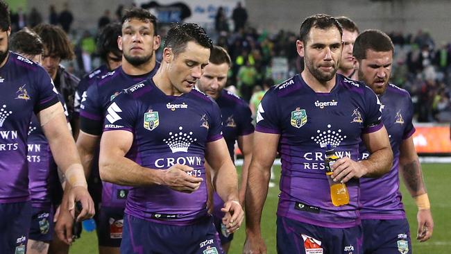 NRL - Melbourne Storm walk off after the match. Canberra Raiders vs Melbourne Storm at GIO Stadium in Canberra. Picture Kym Smith