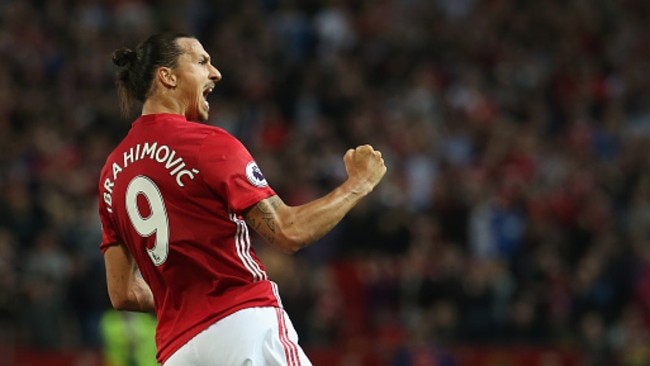 Zlatan Ibrahimovic celebrates scoring his first goal against Southampton.