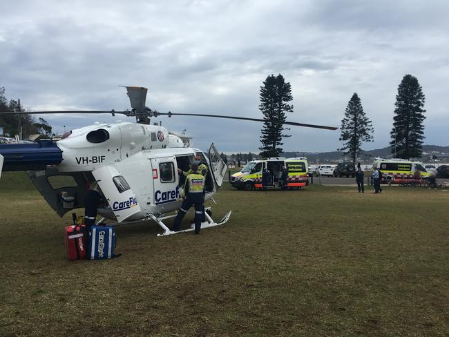 The CareFlight helicopter landed at Terrigal Rugby Club. Picture: CareFlight