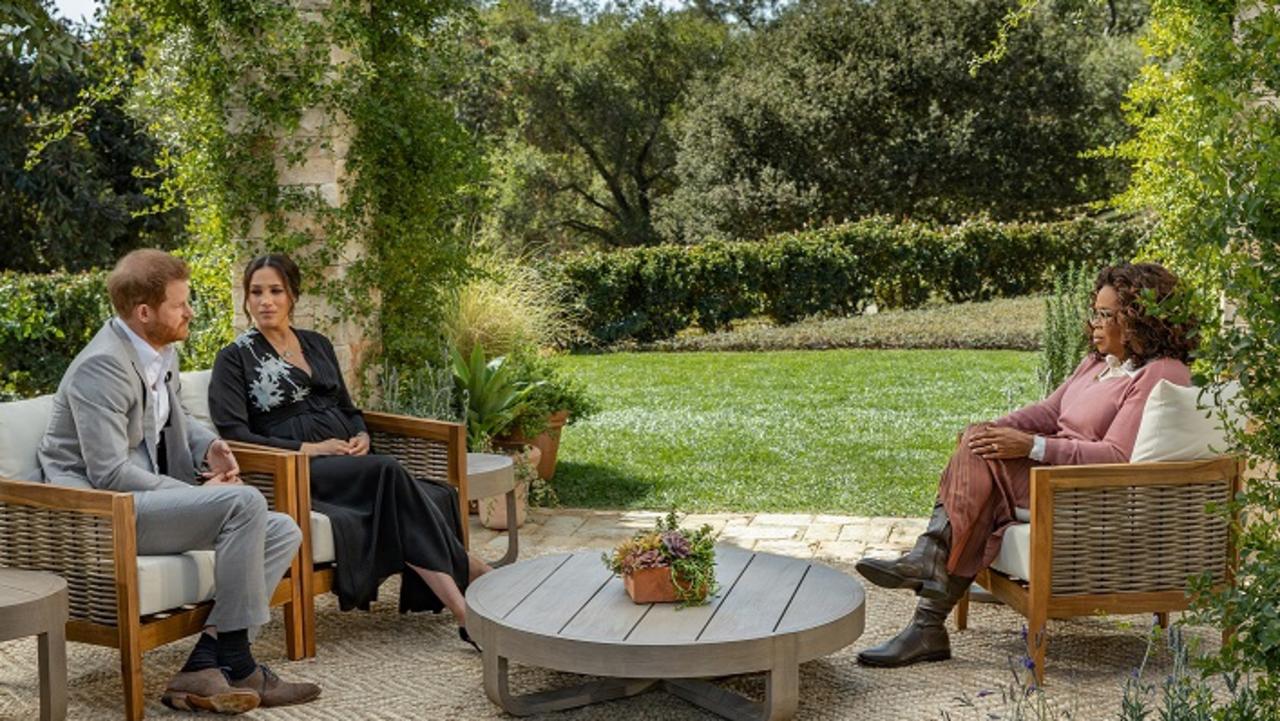 Meghan Markle and Prince Harry with Oprah Winfrey.