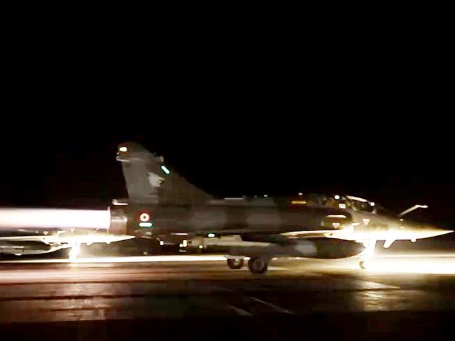 Screen grab of French Military jets taking off for a bombing raid on ISIS targets in Syria