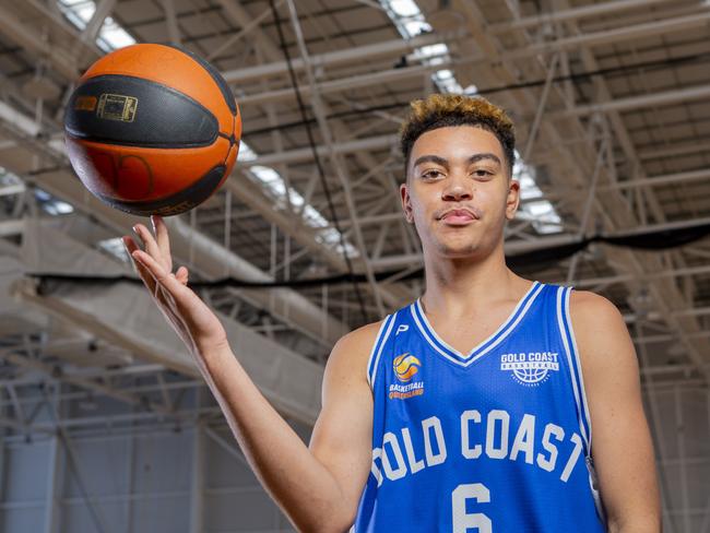 The U18 Qld Basketball Championships are being held at Carrara Indoor Sports Stadium from Wednesday 12 January 2022. Basketball player Tyler O'Neill, 16. Picture: Jerad Williams