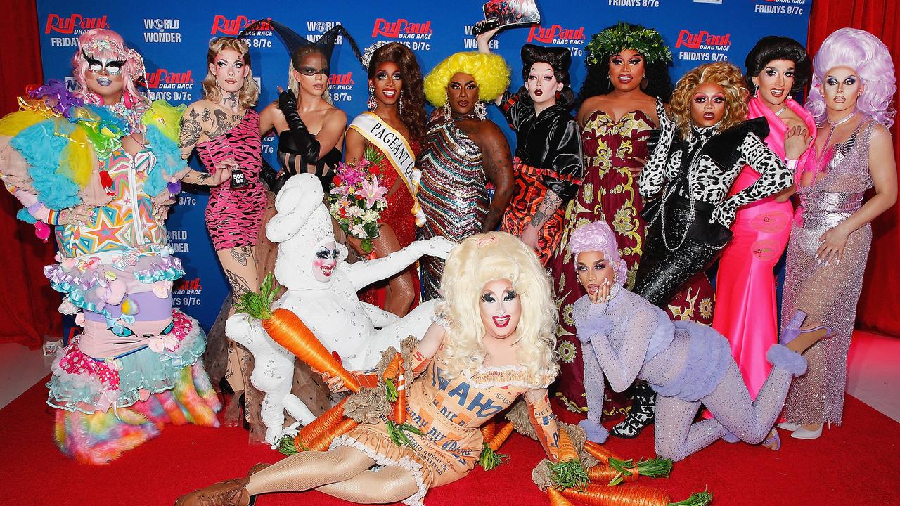 The cast of RuPaul’s Drag Race — Sherry Pie is front and centre. Picture: Astrid Stawiarz/Getty