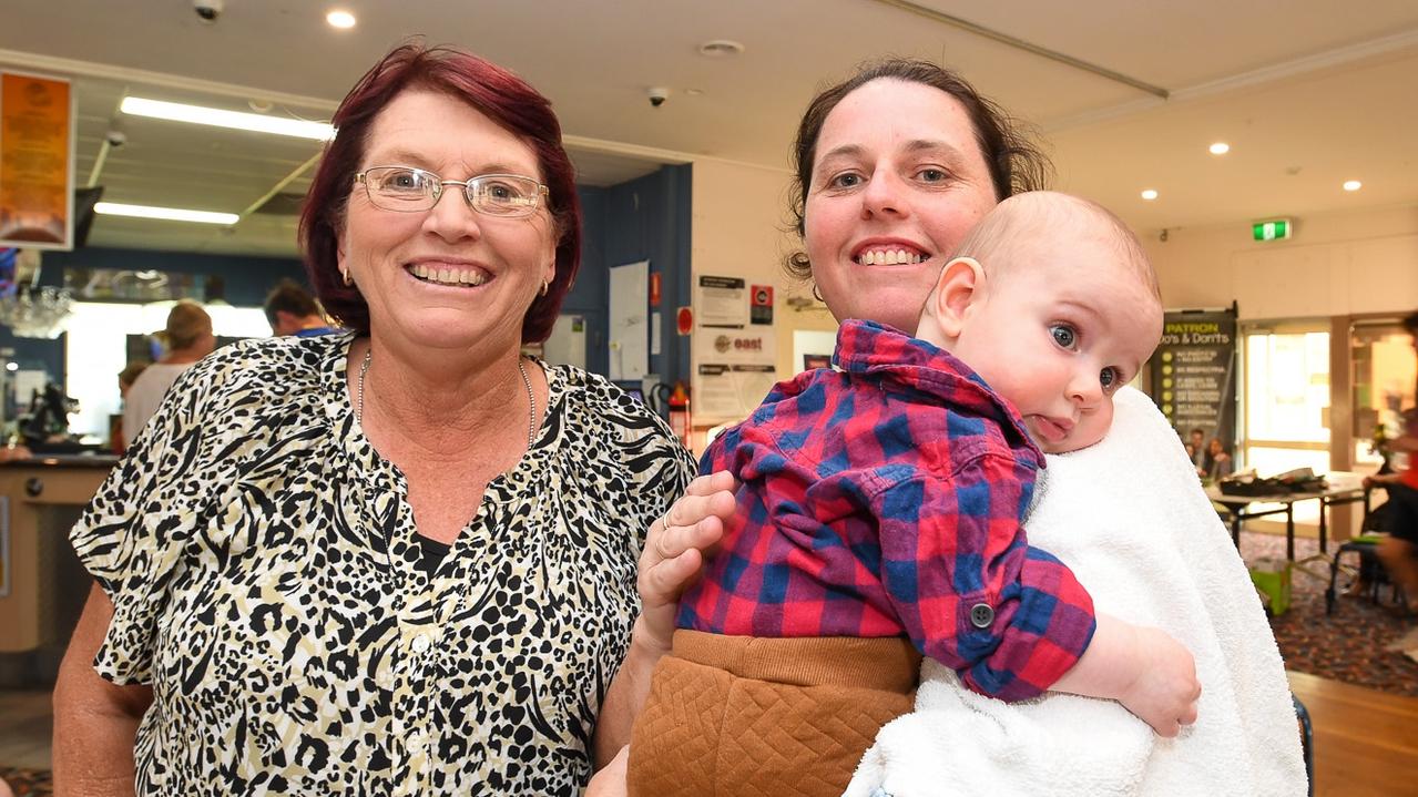 Suellen Innes with Naomi Robinson and little Angus at the East Lismore Bowling Club for the North Coast National showgirl and teen showgirl competition. Picture: Cath Piltz