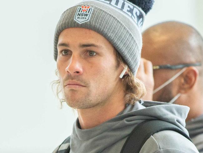 NSW Blues player, Nicho Hynes on his arrival at the Adelaide Airport. Pictured on 24th May 2023. Picture: Ben Clark