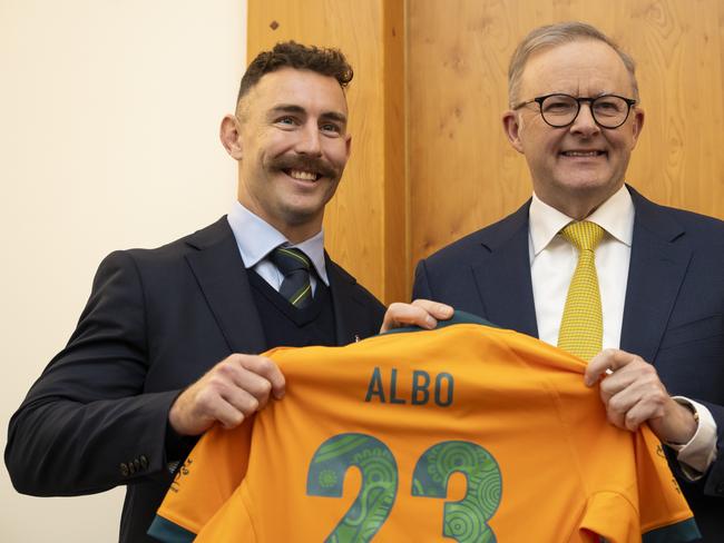 Nic White with Anthony Albanese. Picture: NCA NewsWire / Martin Ollman