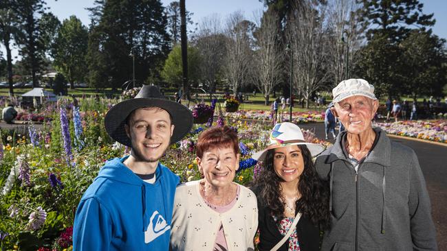 In Queens Park for Carnival of Flowers are (from left) Luke Ginn, Betty Grant, Viri Barradas and Rob Grant, Saturday, September 21, 2024. Picture: Kevin Farmer