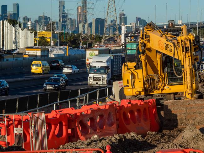 Work on the West Gate Tunnel set to grind to a halt as argby bargy with Transurban goes on. Have been told there's a good vantage spot for the site at the KFC on Williamstown Rd and on New St on South Kingsville. With a long lens you should be able to get some workers and steel structures being built from the KFC. Anything with white tarps is PFAS. Picture: Jason Edwards