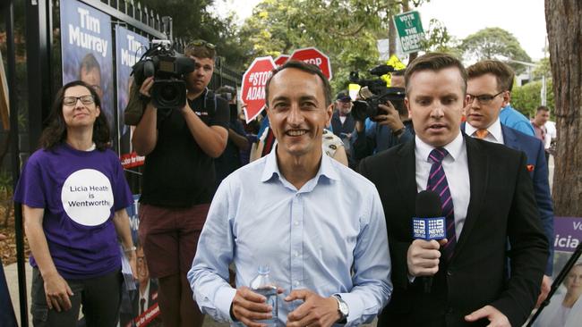 Dave Sharma arrives at Rose Bay Public School today. Photo: Tim Pascoe