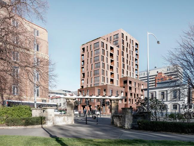 An artist impression of the proposed Welcome Stranger development from St David's Park.