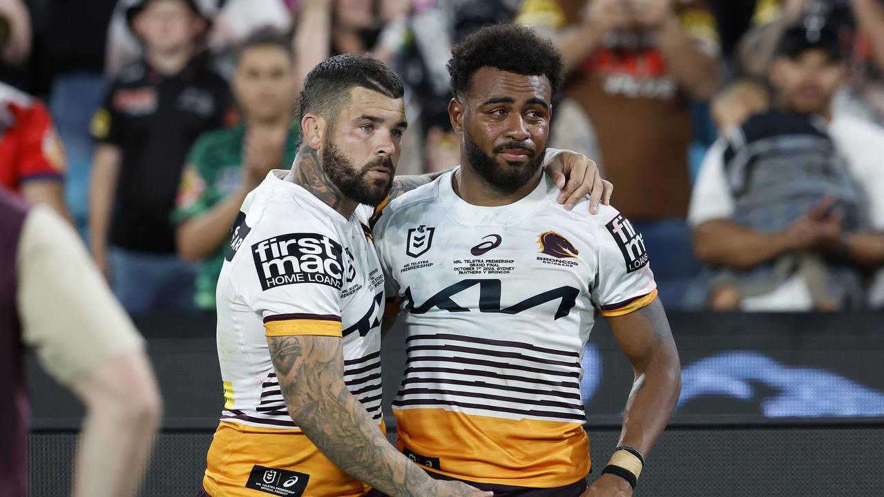 Adam Reynolds consoles Ezra Mam after the grand final loss to Penrith. Pics Adam Head