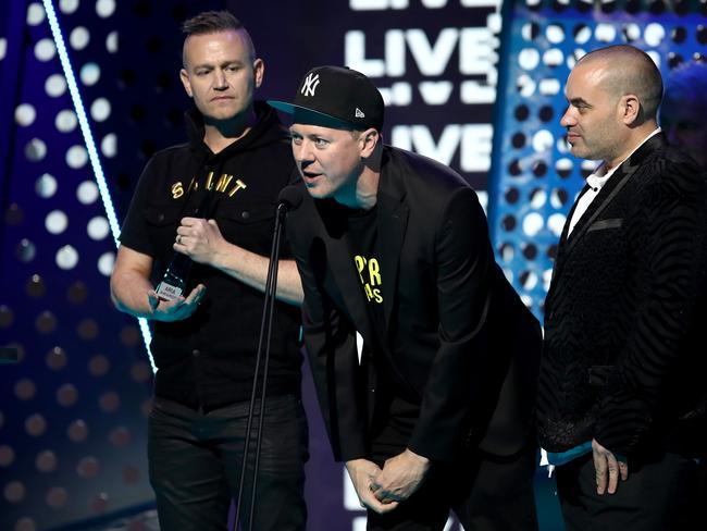 Hilltop Hoods accept the ARIA for Best Live Act during the 33rd Annual ARIA Music Awards. Picture: AAP