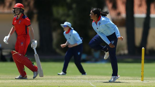 Ananaya Sharma bowling for NSW Metro at the Cricket Australia Under-19 National Female Cricket Championships in Perth, Monday 5 December, 2022. Picture: Cricket Australia.