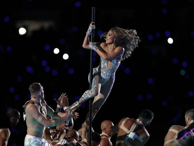 Jennifer Lopez performs during halftime of the NFL Super Bowl. Picture: AP