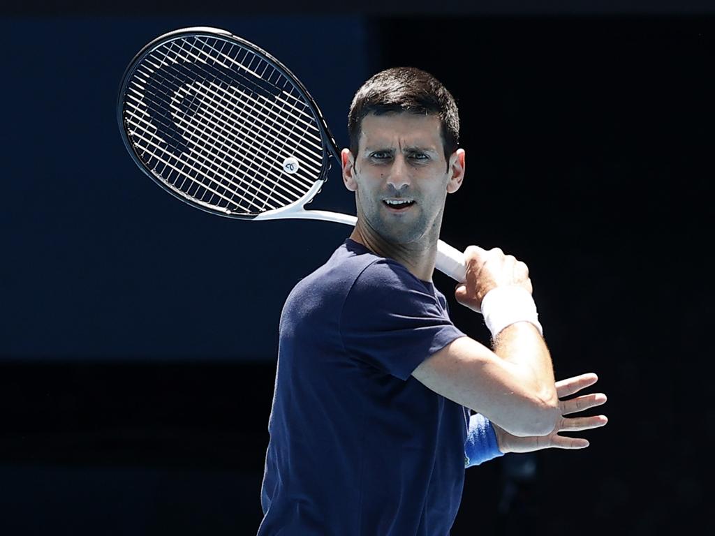 Novak Djokovic practises in Melbourne as he waits to see if his visa will be cancelled for a second time. Picture: Darrian Traynor/Getty Images