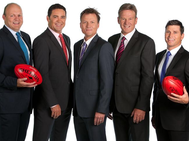 The boys from 'The Footy Show'. (L-R) Billy Brownless, Garry Lyon, James Brayshaw, Sam Newman and Shane Crawford.