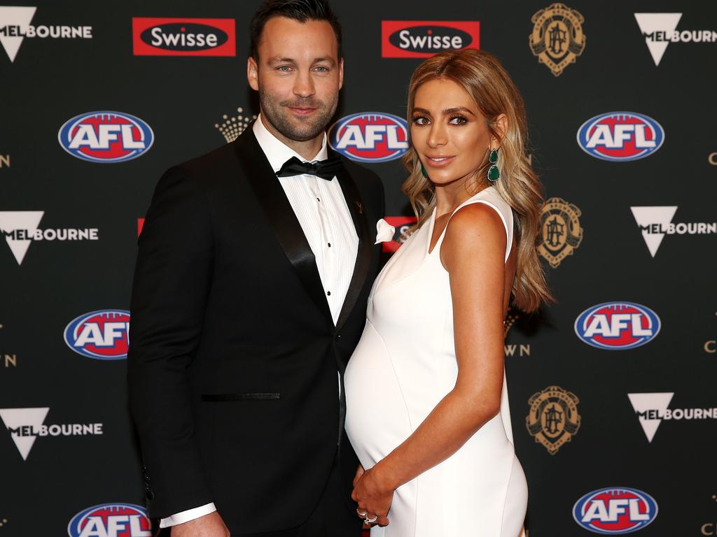 Jimmy and a pregnant Nadia Bartel at the 2018 Brownlow Medal Awards. Picture: Michael Klein