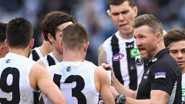 Collingwood players no longer have to fret about Nathan Buckley’s job security. Picture: Getty Images