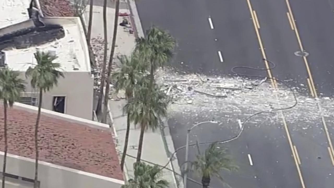 Debris covers the ground after an explosion on Saturday, May 17, 2025 in Palm Springs, Calif. (ABC7 Los Angeles via AP)