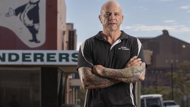 Chrys Presser is sick of empty promises made about his home of Whyalla. Mr Presser owns Marric Industrial Services, Whyalla Steelworks is in the background. Picture: Brett Hartwig