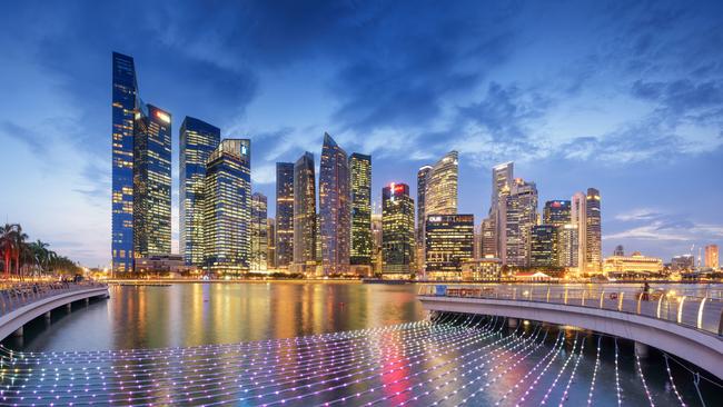 Marina Bay skyline at dusk, Singapore. Picture: Getty Images