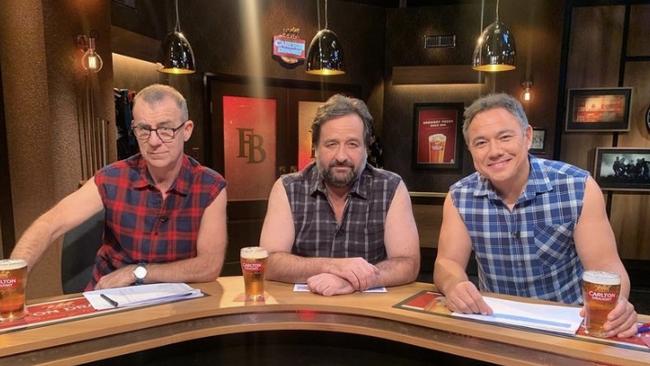 Andy Maher, Mick Molloy and Sam Pang on The Front Bar. Picture: Supplied